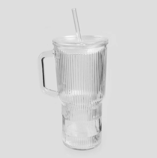 Homla Ποτήρι Γυάλινο Αυλακωτό Με Καλαμάκι 1lt Bere Homla 241083 (Υλικό: Γυαλί, Χρώμα: Διάφανο ) - Homla - 241083